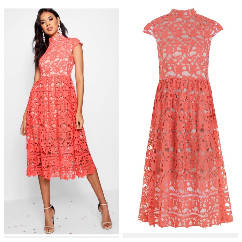 Boutique Lace High Neck Skater Dress